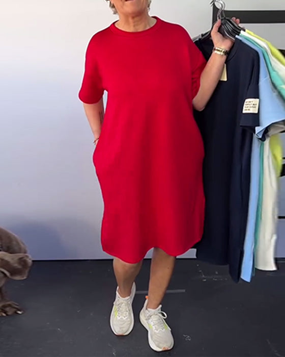 Robe Col Rond Décontractée Manches Courtes Simple