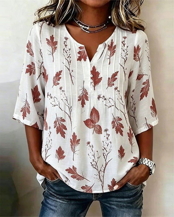 Blouse Imprimé Artistique Feuille D'Érable