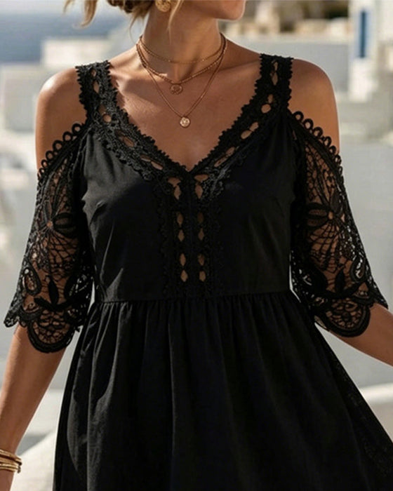 Robes Dentelle Off-Shoulder À Volants Court
