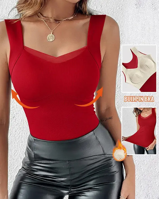 Débardeur Col Carré Unie Soutien-Gorge Intégré