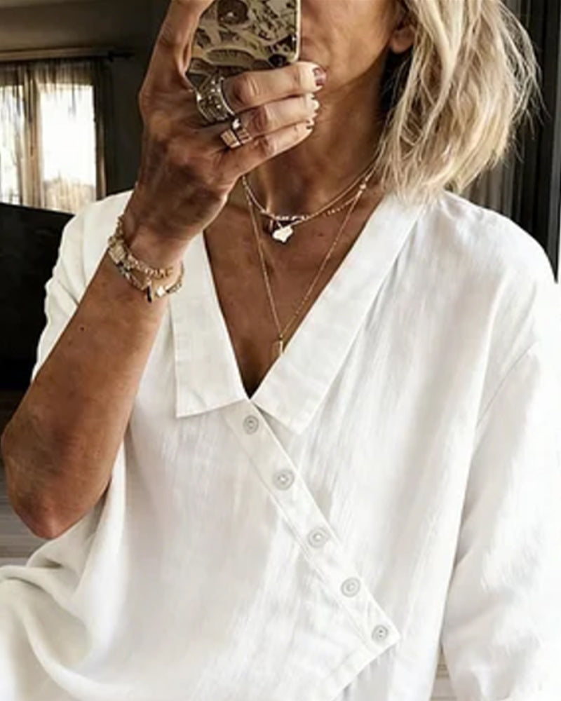 Blouse À Col Avec Patte De Boutonnage Diagonale Asymétrique