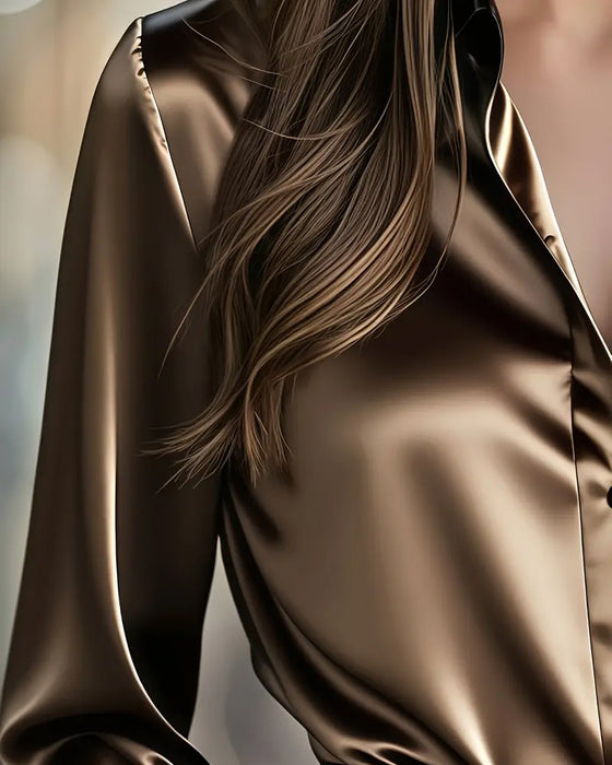 Chemise Élégant Business Satin Panachage de Couleurs