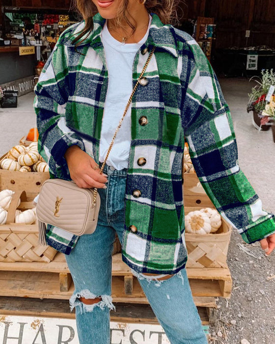 Veste décontractée à revers boutonnés et imprimé écossais