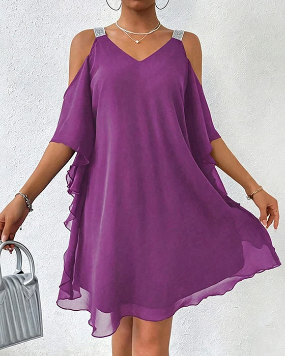 Robe Paillette Épaule Dégagée Unie