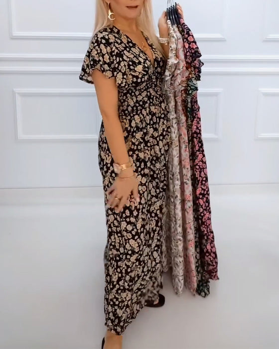 Robe décontractée à imprimé floral et col en V