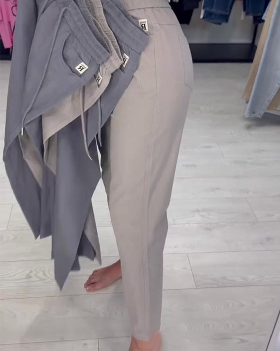 Pantalon Taille Élastique Cordon De Serrage Unie Décontracté