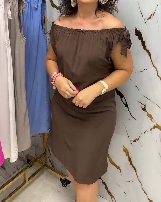 Robe Off-Shoulder Cravate Unie