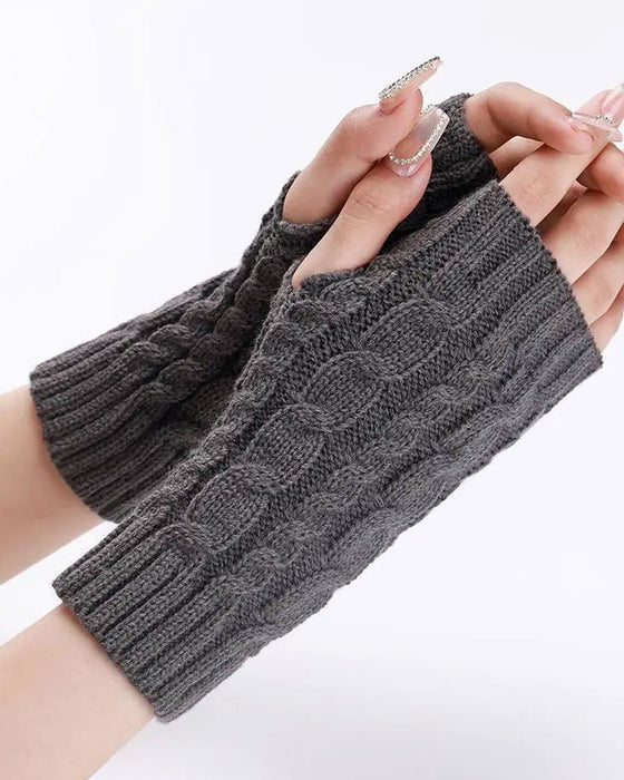 Gants Sans Doigts En Tricot À Câbles