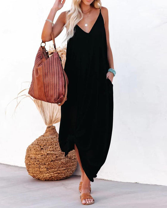 Robe Unie Lâche Poche Maxi