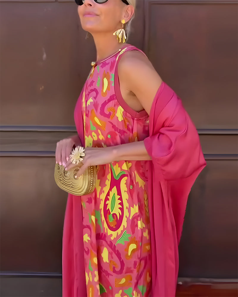 Ensemble Robe Longue Sans Manches Avec Long Cardigan