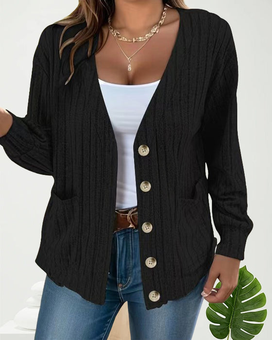 Veste manches longues col V couleur unie