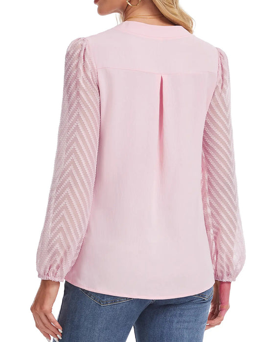 Blouse Col Montant Manche Longue Texturé Mesh