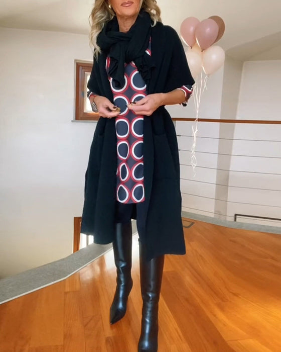 Cardigan décontracté à manches courtes et poches de couleur unie