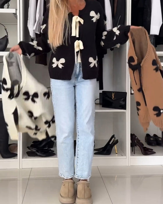 Cardigan à lacets avec perles et nœud