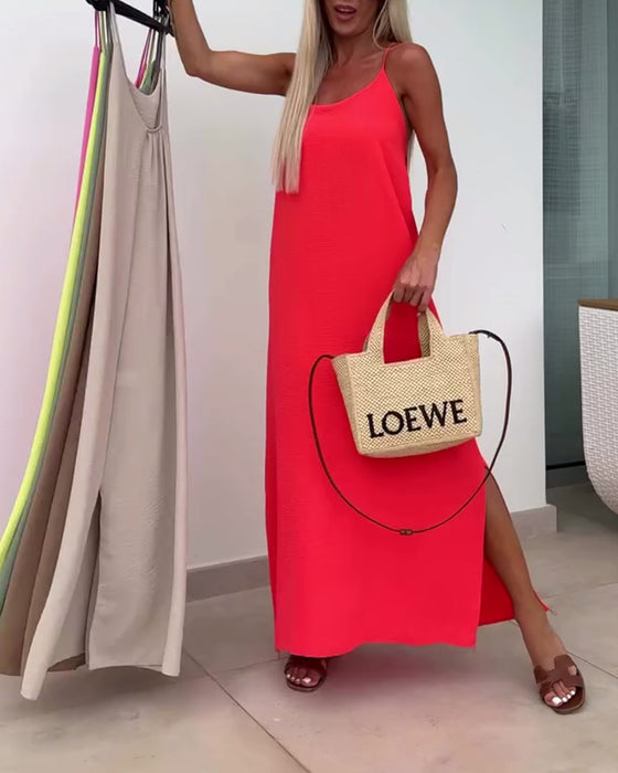 Robe Sans Manches Sans Bretelles Uni Fente