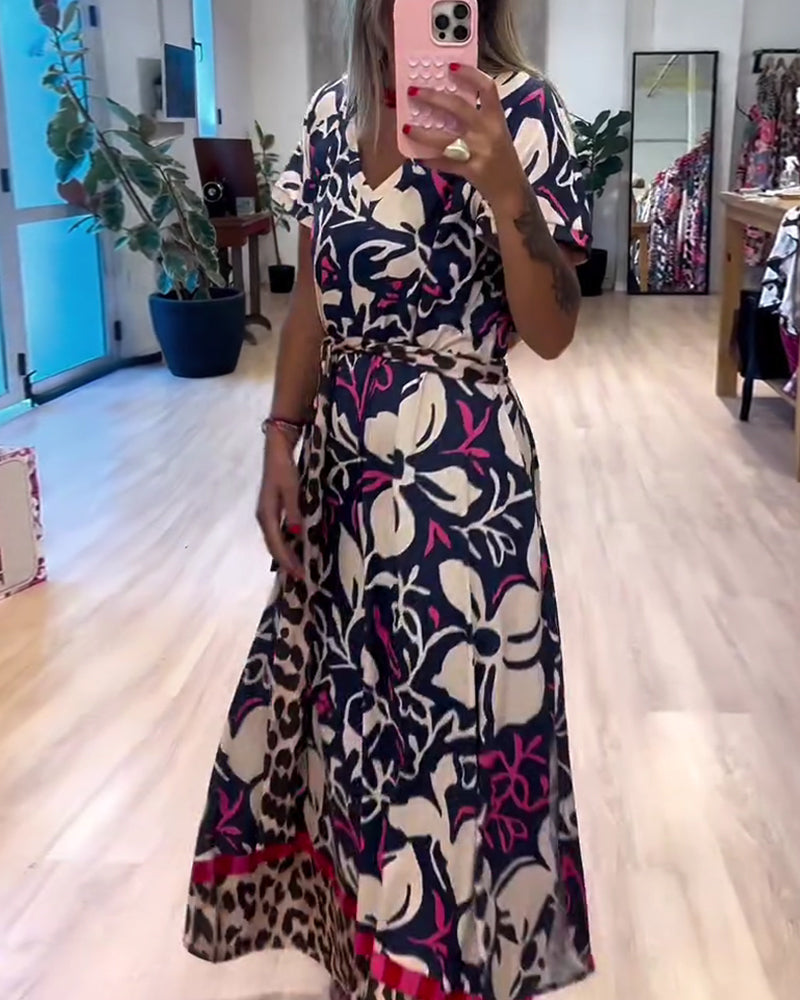 Robe Encolure V Ceinture Nouée Vacances