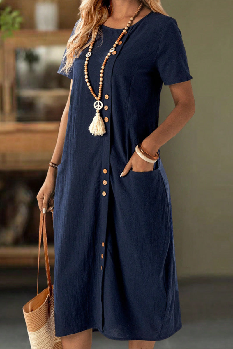 Robe Boutonnée Manches Courtes Poche Shift