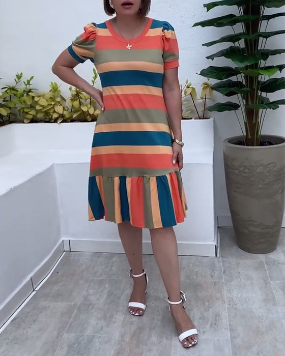 Robe décontractée à manches courtes à rayures