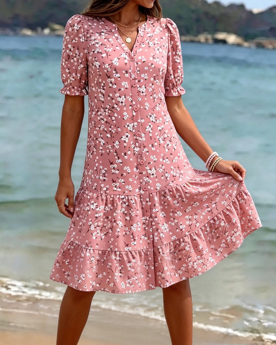 Robe Florale Col V Superposée