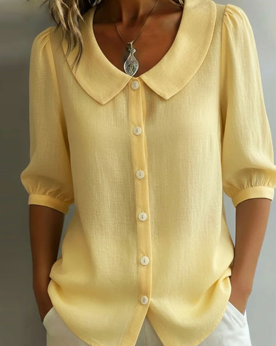 Chemise Coton Manche Moyenne Col Peter Pan