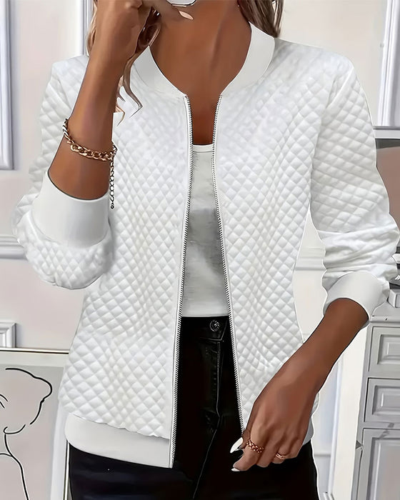 Manteau Matelassé Diamant Col Montant Fermeture Éclair