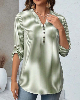 Chemise Rayée Ample À Col V Boutonnée