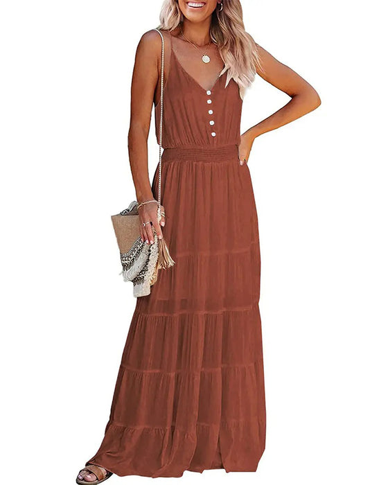 Robe À Volants Gâteau Bretelle Spaghetti Maxi