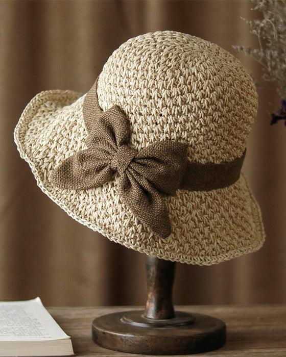 Chapeau Décontracté Vacances Nœud Papillon Paille