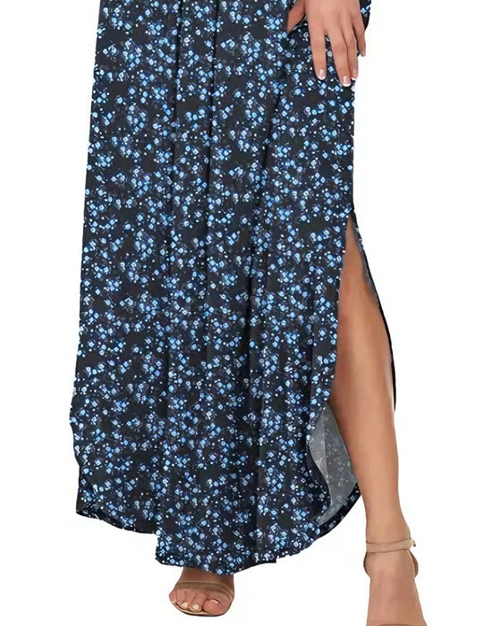 Robe Élégante Lavage À L'encre Fleurie Maxi