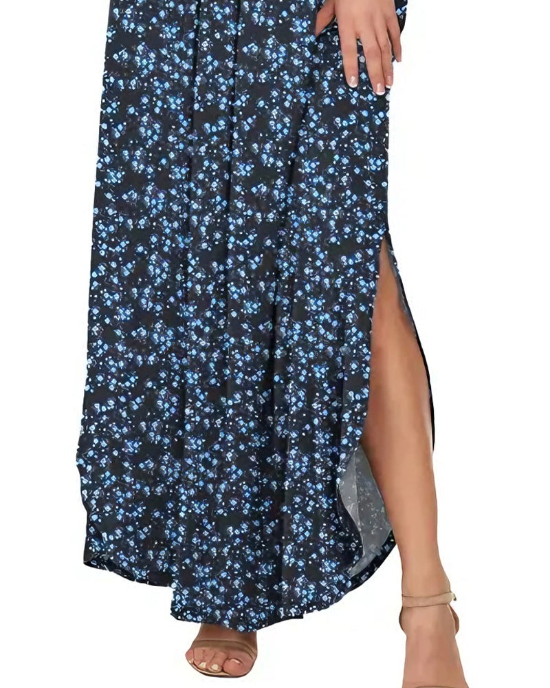 Robe Élégante Lavage À L'encre Fleurie Maxi