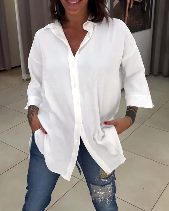 Chemise boutonnée de couleur unie à revers