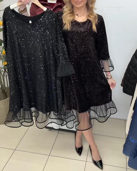 Robe Tendance À Manches Évasées Et Paillettes