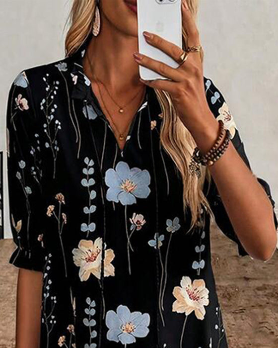 Robe Florale Revers Maxi