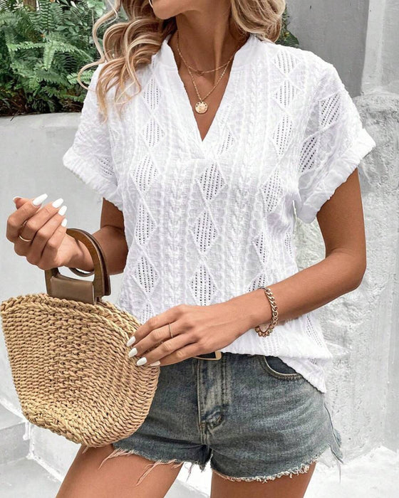 Blouse Col En V Uni Creux Respirant