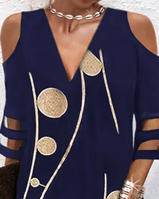 Robe À Col V Et Décolleté Off-Shoulder Avec Panneaux En Dentelle