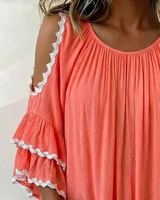 Blouse Épaules Dégagées Volant Manche Chauve-Souris Coupe Loose