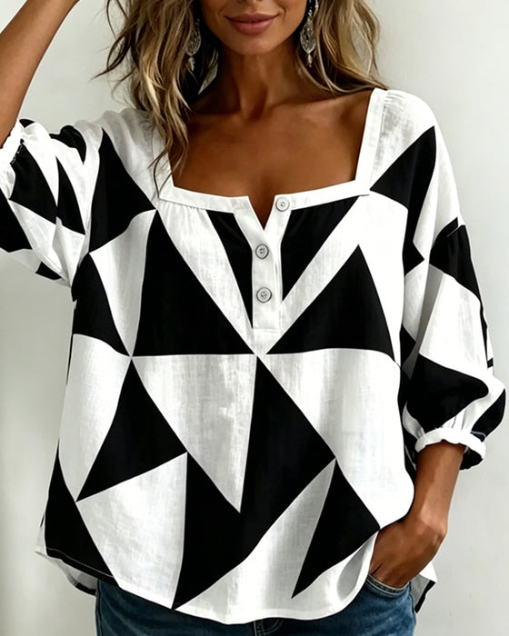 Blouse Décontractée Imprimé Géométrique