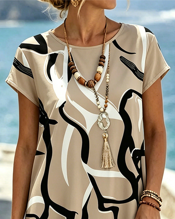 Robe Col Rond Imprimé Géométrique