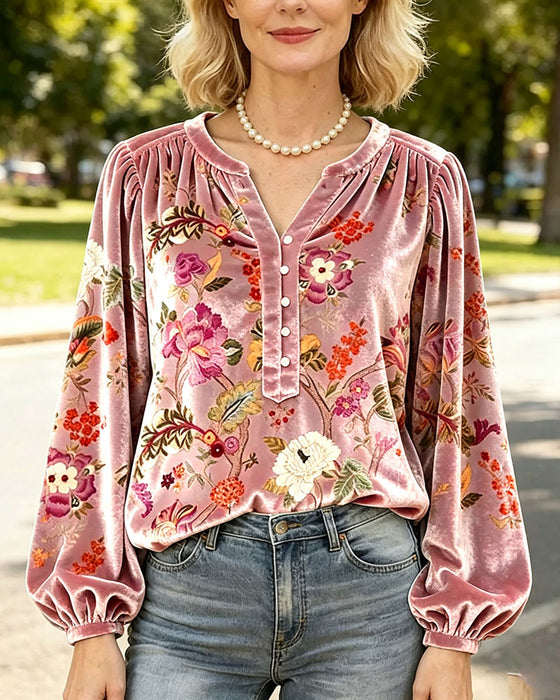 Chemisier Col V Bouton Drapé Floral