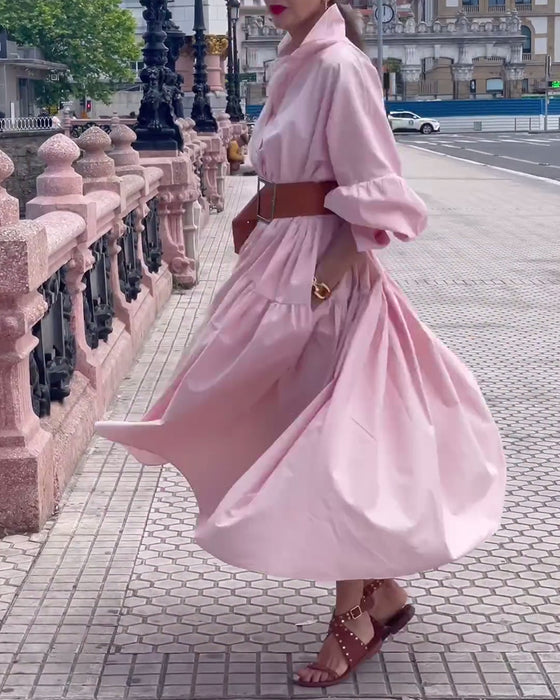 Robe jupe ample à revers de couleur unie