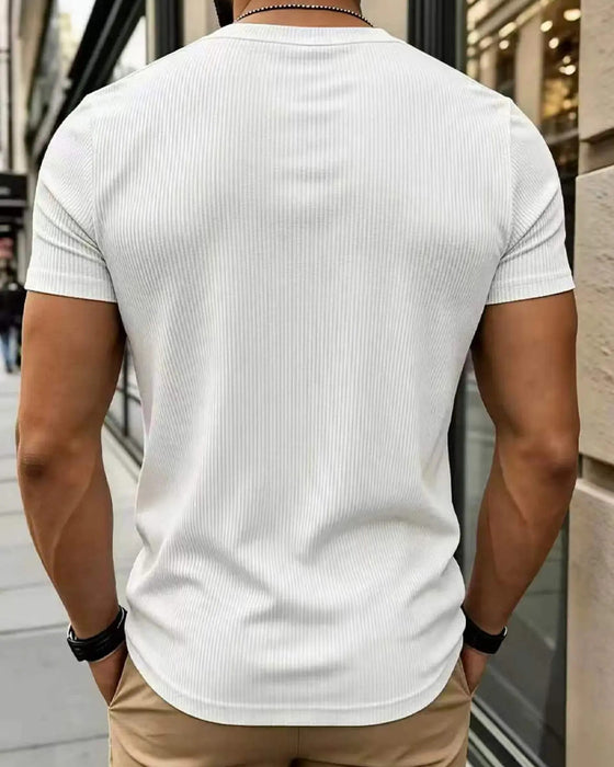T-Shirt Col En V Côtelé Unie Homme