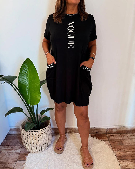 Robe Casual À Manches Courtes Lâche Imprimé Lettre