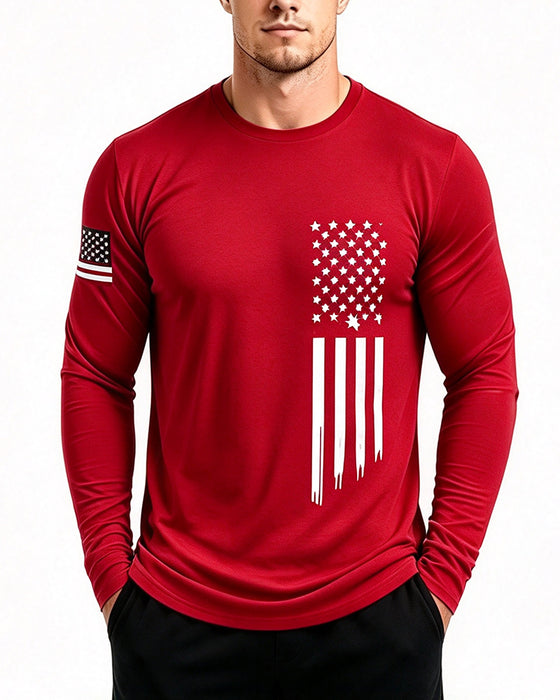 Haut Homme Drapeau National Imprimé Manches Longues
