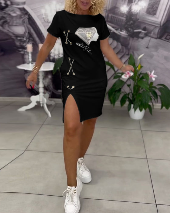 Robe Imprimée Cintrée Fendue