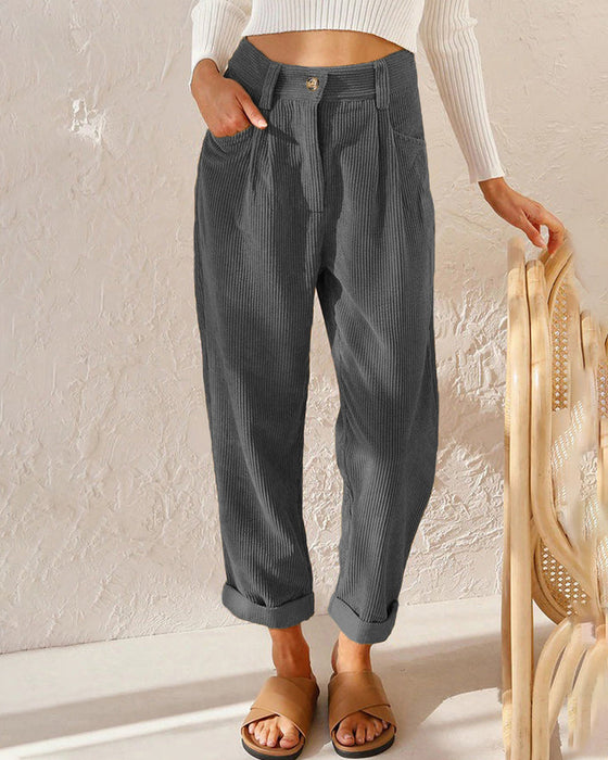 Pantalon Droit Uni Taille Haute