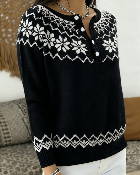 Pull Flocon De Neige Jacquard Demi-Ouvert