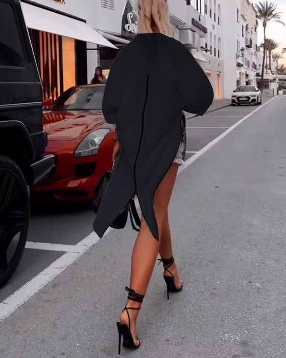 Chemise décontractée fendue à revers de couleur unie