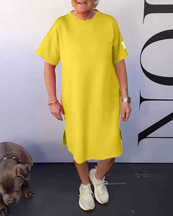 Robe Col Rond Décontractée Manches Courtes Simple