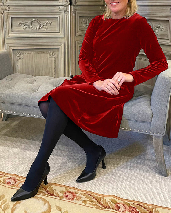 Robe en velours avec poches et encolure ronde