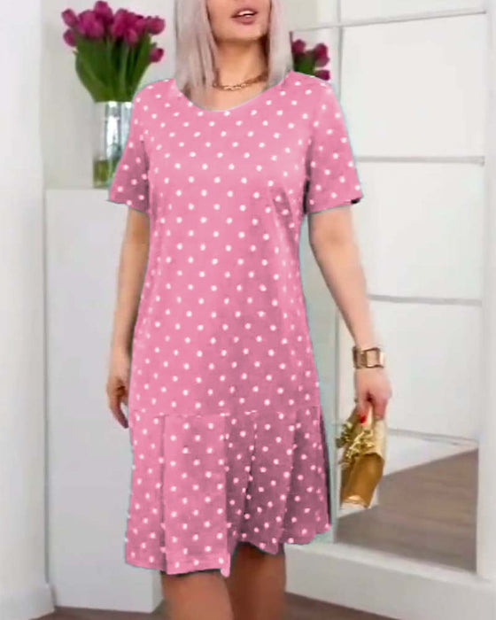 Robe décontractée à manches courtes et imprimé à pois